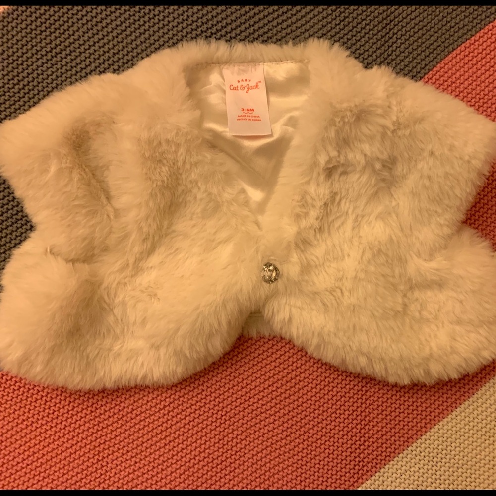 Faux Fur shall with Jewel Button